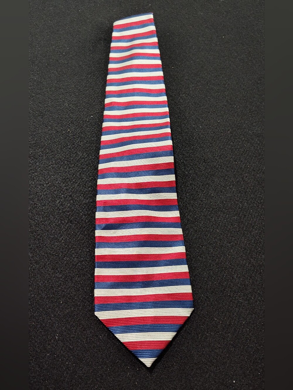Vintage Paolo Gucci Designer 100% Silk Tie, Red Blue Silver, Striped Silk Tie
